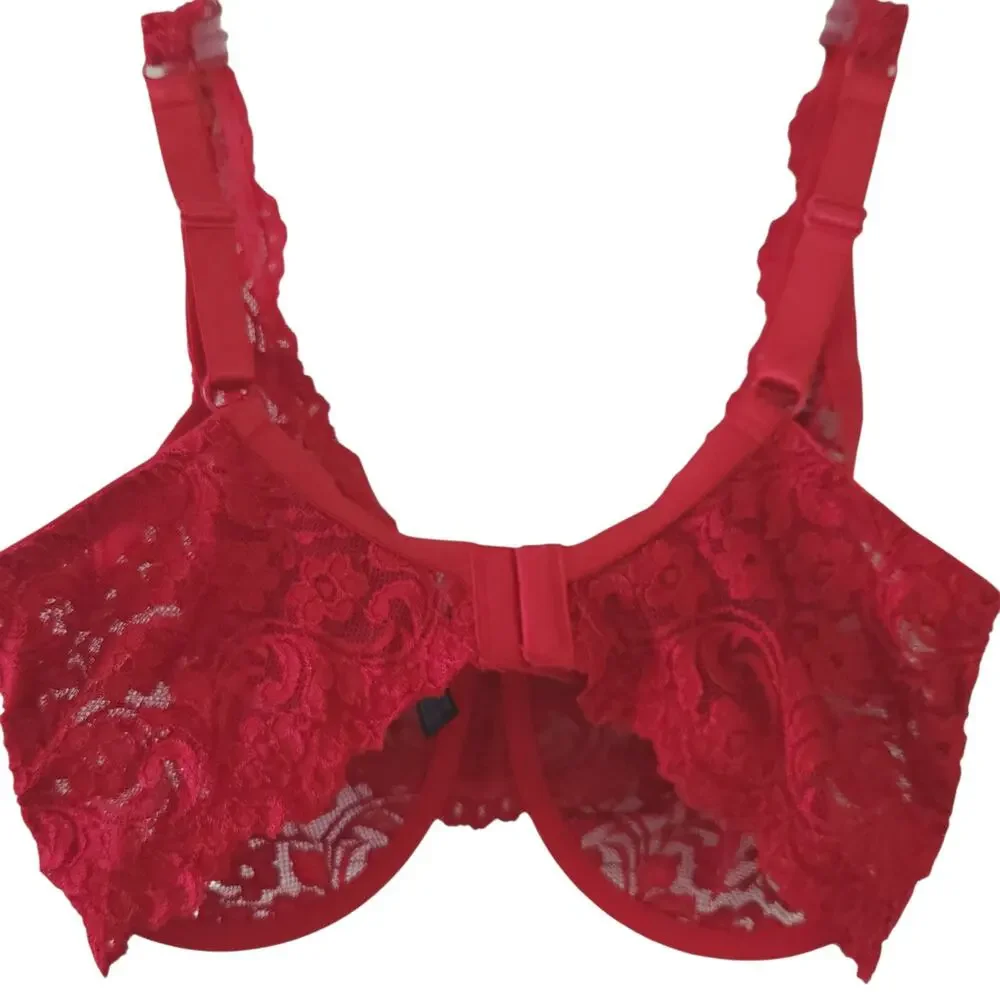 Smart & Sexy Lace Bra 34DD Red Lacey Underwire Bra Excellent Preowned Condition